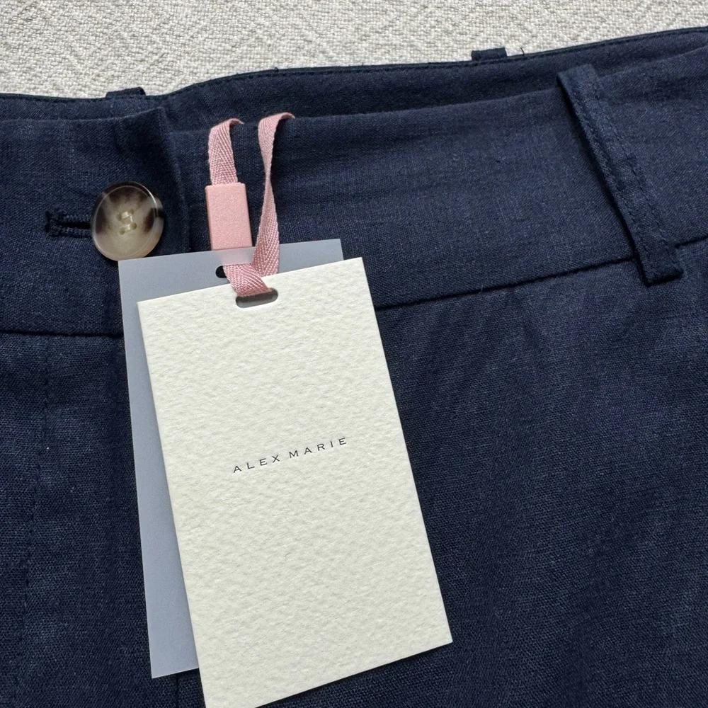 NEW Alex Marie Linen Blend Navy Blue Bermuda Shorts 16 w/pockets - Picture 5 of 7